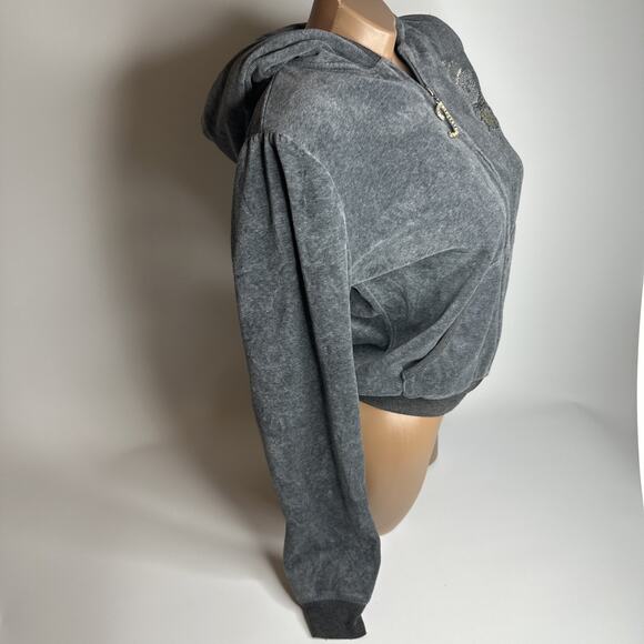 Juicy Couture VTG y2k Grey Embroidered Velour Hoodie Jacket Bear Crown RARE USA - Picture 10 of 11